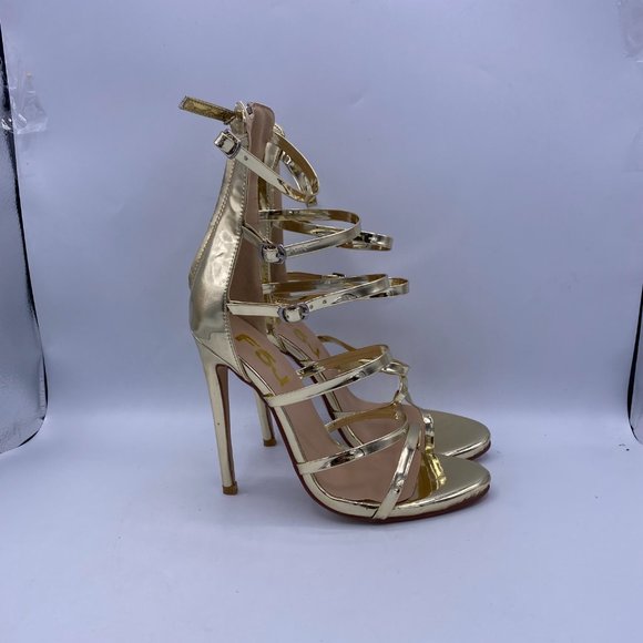 FSJ Gold Strappy Gladiator High Heel Sandals - Picture 5 of 9